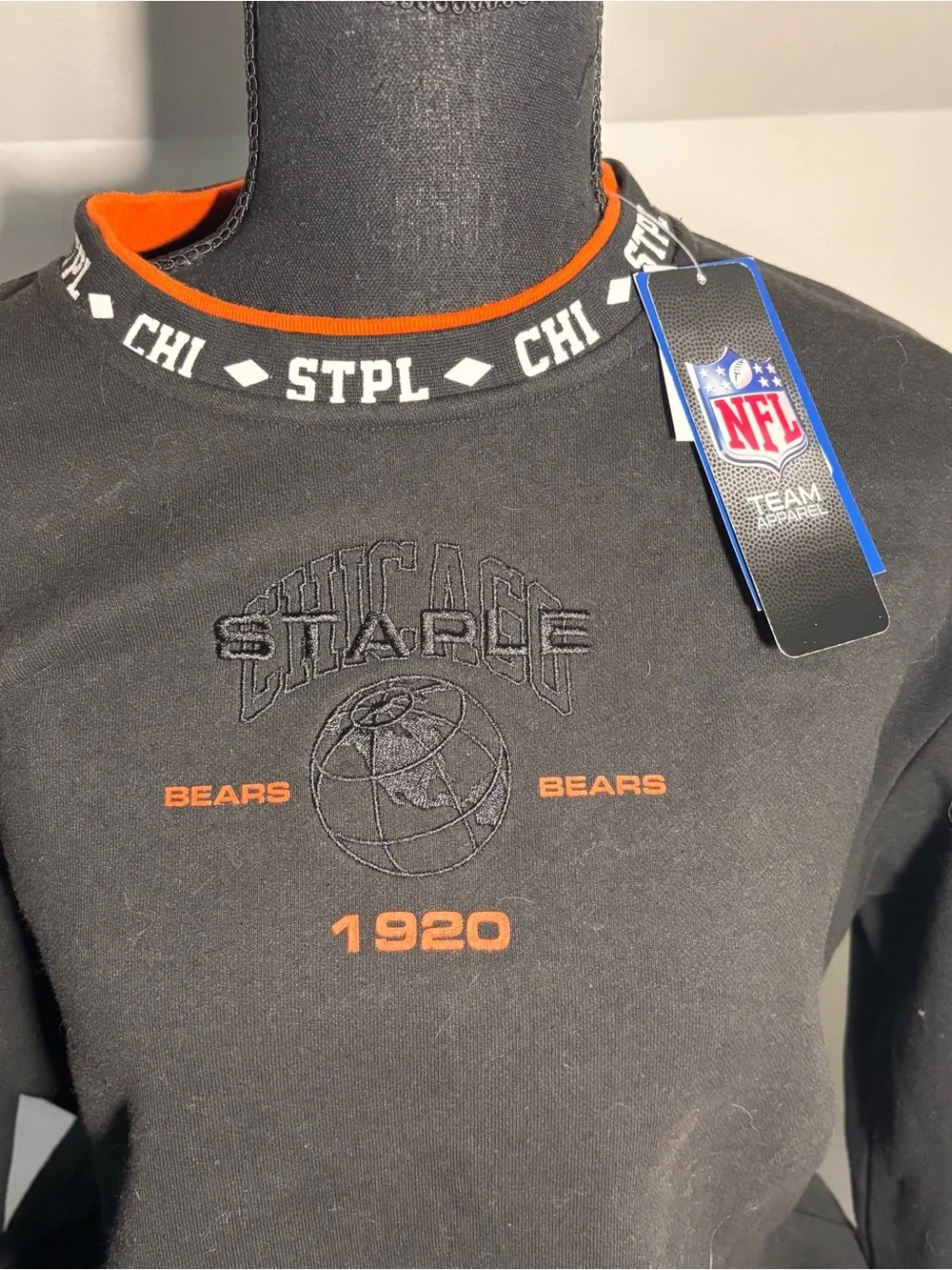 NFL Chicago Bears Black and Orange Crewneck with Embroidered Logo